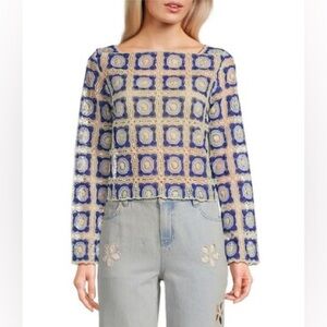 NWT Chelsea & Violet Sz XS Bonnie Square Neck Long Sleeve Crochet Lace Blouse